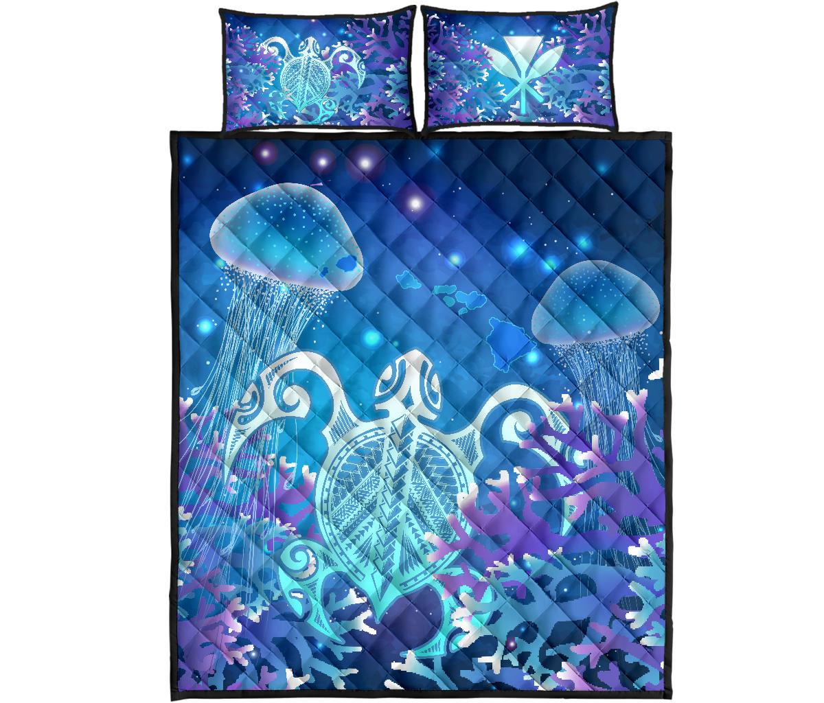 Hawaii Turtle Jellyfish Coral Galaxy Quilt Bed Set Art - Polynesian Pride