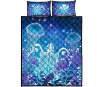 Hawaii Turtle Jellyfish Coral Galaxy Quilt Bed Set Art - Polynesian Pride