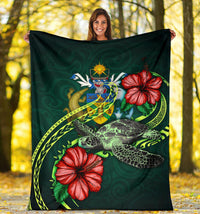 Solomon Islands Polynesian Premium Blanket - Green Turtle Hibiscus - Polynesian Pride