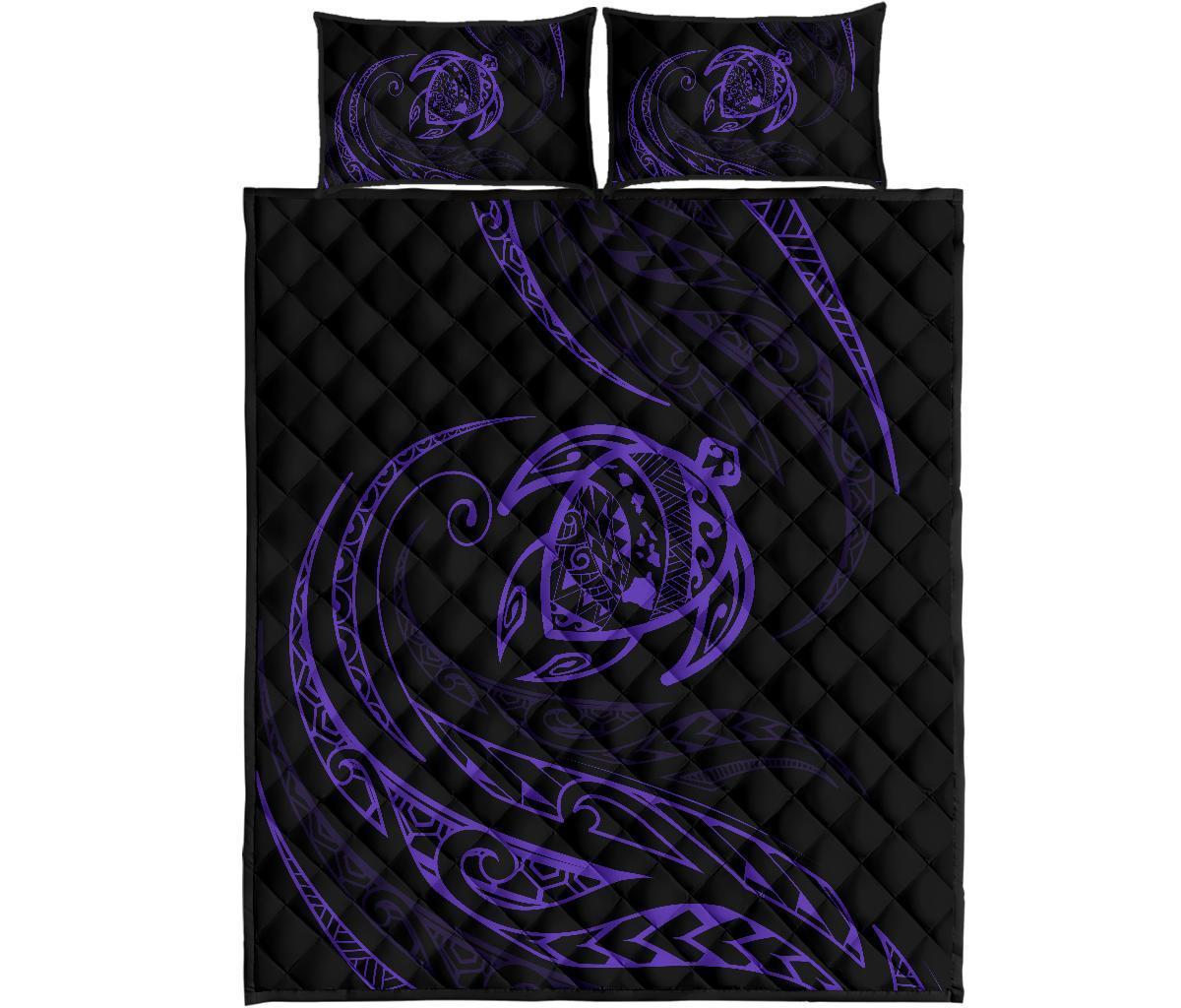 Hawaii Turtle Quilt Bed Set - Purple - Frida Style Black - Polynesian Pride