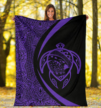 Hawaii Turtle Map Polynesian Premium Blanket - Purple - Circle Style - Polynesian Pride