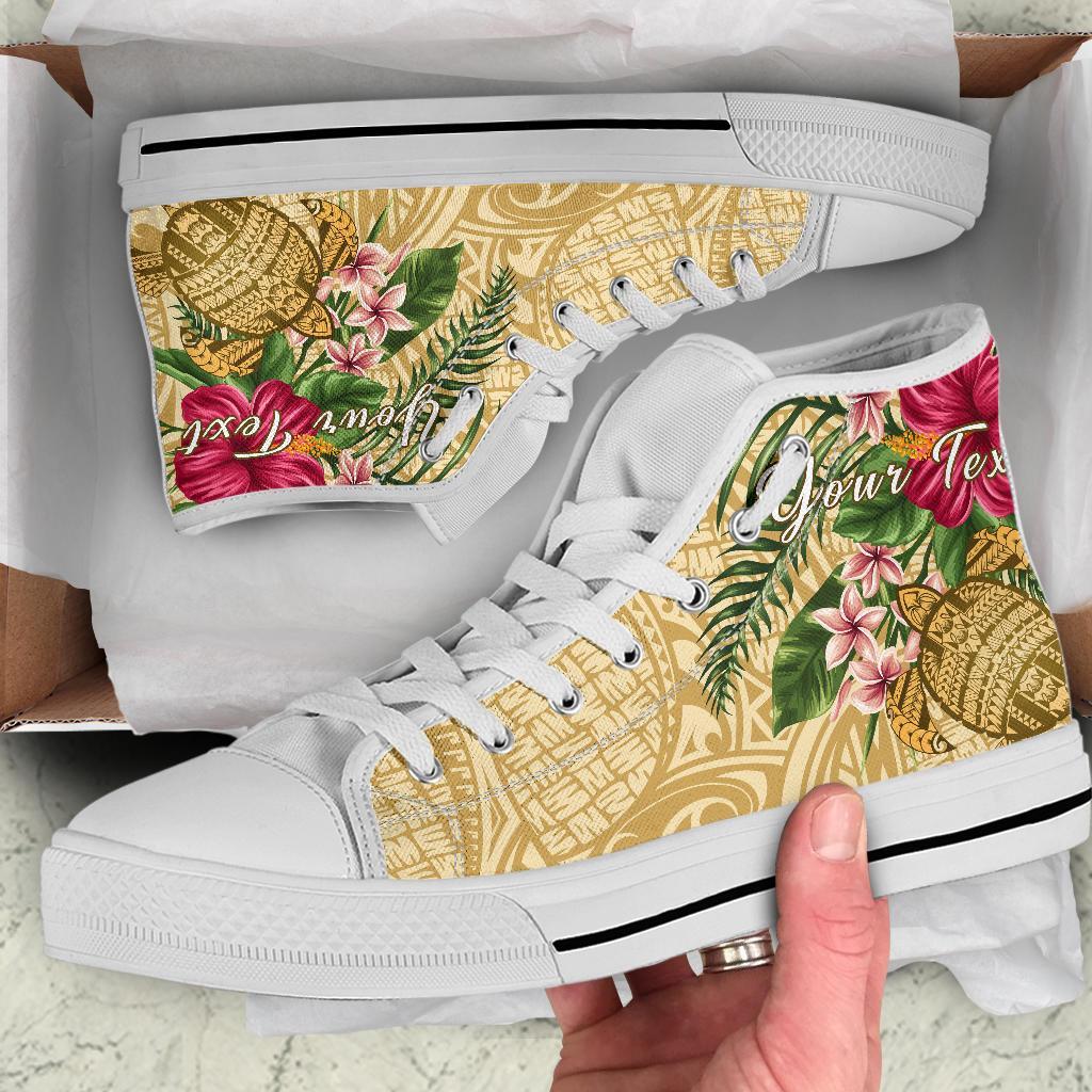 hawaiiHigh Top Shoe - Turtle High Top Shoe Strong Pattern Hibiscus Plumeria AH - Polynesian Pride