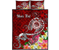 FSM Custom Personalised Quilt Bed Set - Turtle Plumeria (Red) - Polynesian Pride