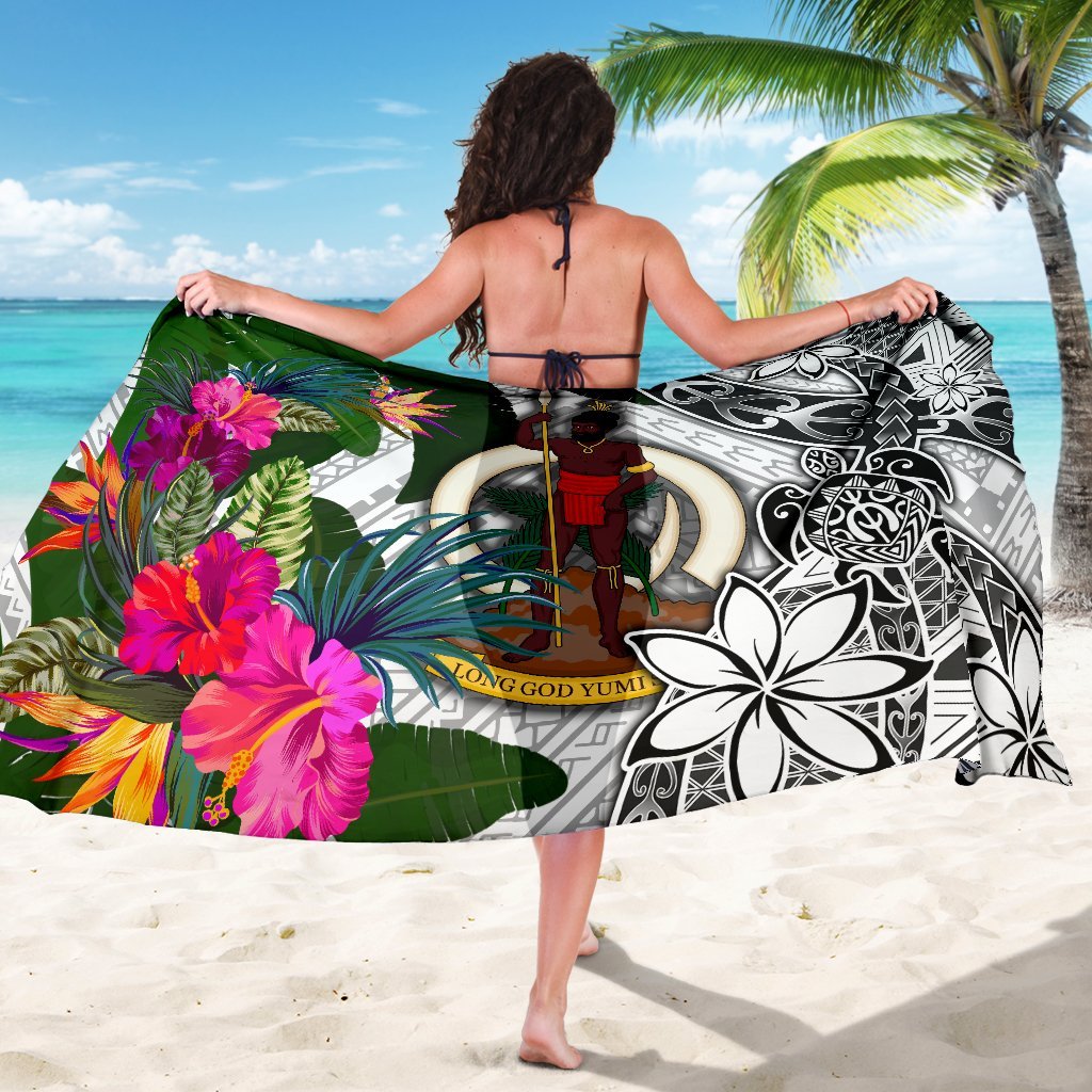Vanuatu Sarong White - Turtle Plumeria Banana Leaf - Polynesian Pride