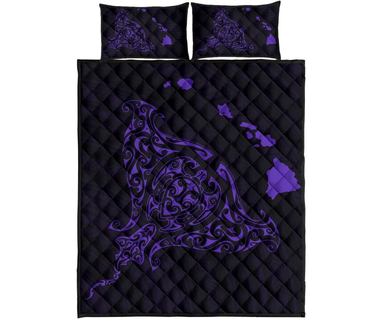 Rays Hawaii Map Polynesian Quilt Bed Set - Purple Violet - Polynesian Pride