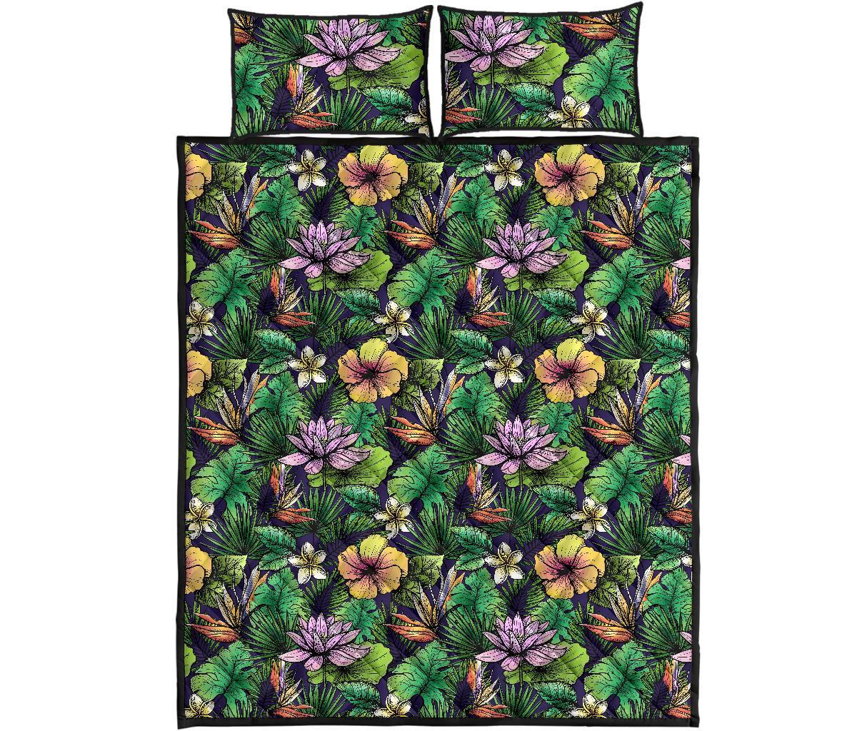 Hawaii Quilt Bed Set Hibiscus And Plumeria Green AH - Polynesian Pride