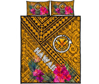 Hawaii Quilt Bed Set - Kanaka Maoli With Hibiscus On Polynesian Patterns (YELLOW) - Polynesian Pride
