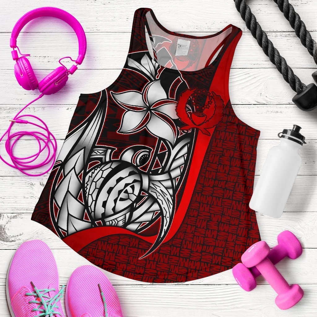 Pohnpei Micronesia Women's Racerback Tank Red - Turtle With Hook - Polynesian Pride