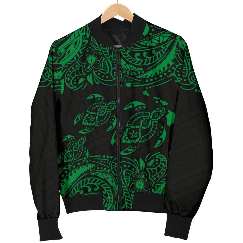 Hawaii Polynesian Men's Bomber Jacket - Green Sea Turtle Black - Green - Polynesian Pride