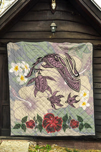 Hawaii Turtle Shark Hibiscus Premium Quilt - Beige - LH Style - Polynesian Pride