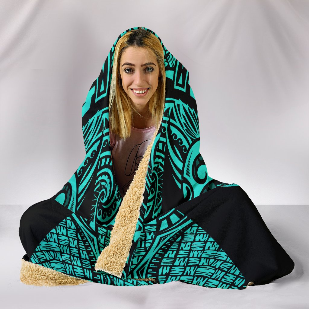 Hawaii Turtle Polynesian Hooded Blanket - Turquoise - Armor Style - Polynesian Pride