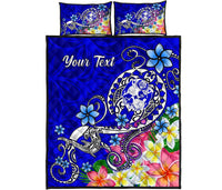 Tonga Custom Personalised Quilt Bed Set - Turtle Plumeria (Blue) - Polynesian Pride