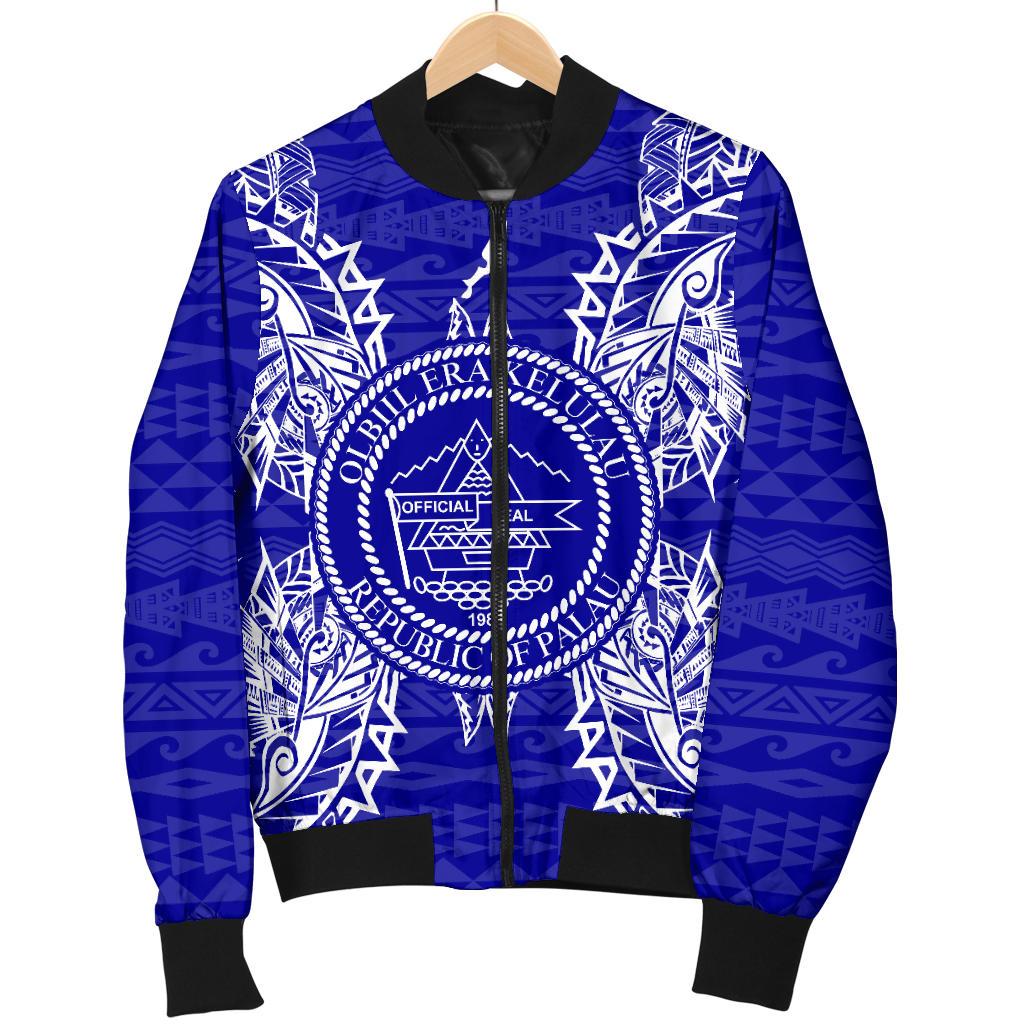Palau Polynesian Men's Bomber Jacket Map Blue - Polynesian Pride