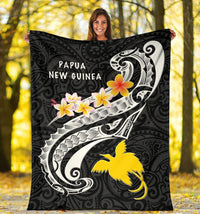 Papua New Guinea Premium Blanket - PNG Seal Polynesian Patterns Plumeria (Black) - Polynesian Pride