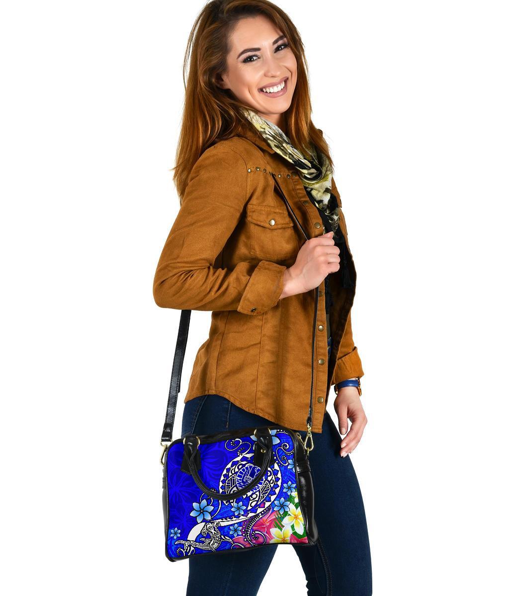 Tahiti Shoulder Handbag - Turtle Plumeria (Blue) - Polynesian Pride