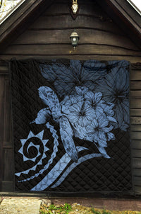 Hawaii Turtle Hibiscus Polynesian Vintage Premium Quilt - Pastel Blue - Polynesian Pride