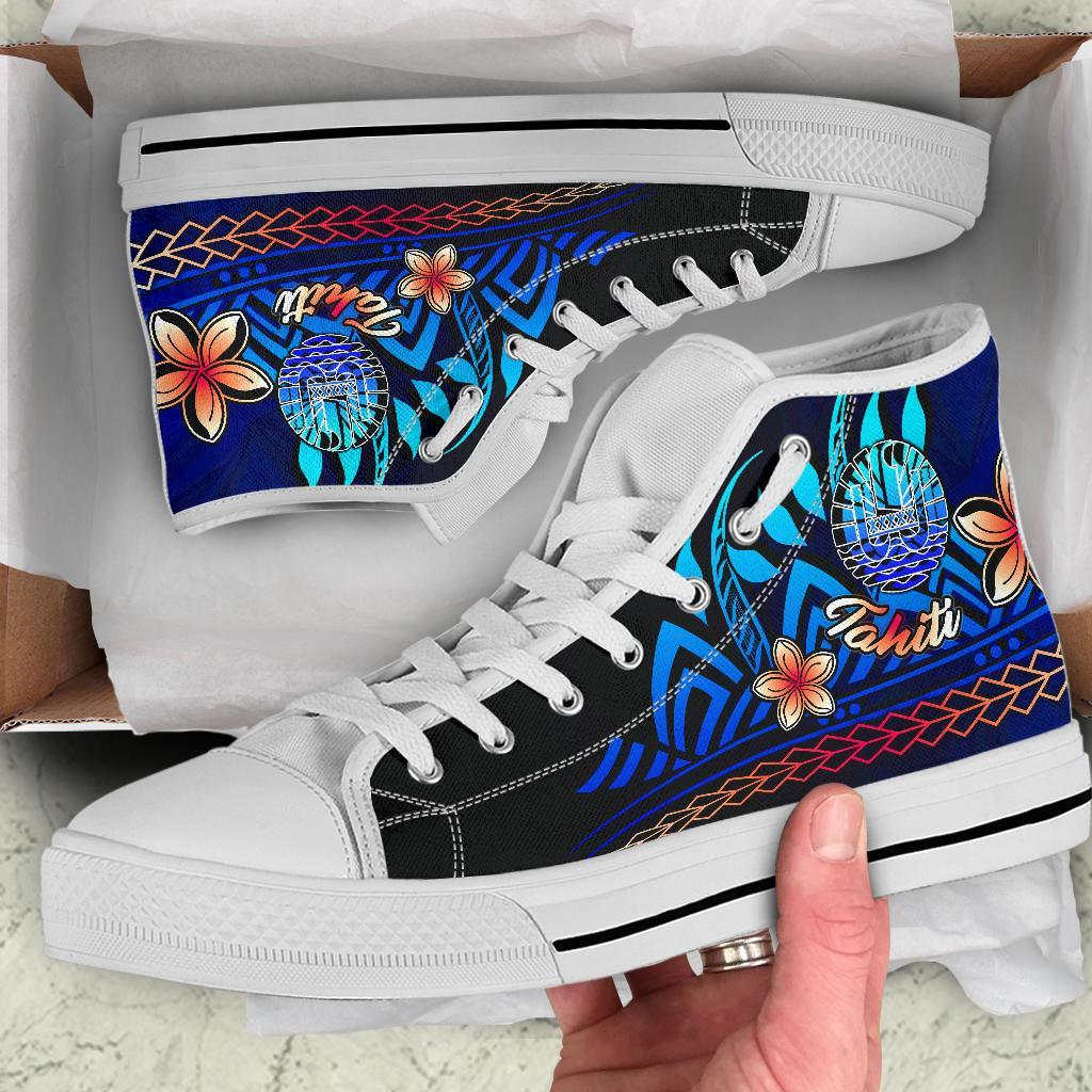 Tahiti High Top Shoes Blue - Vintage Tribal Mountain - Polynesian Pride