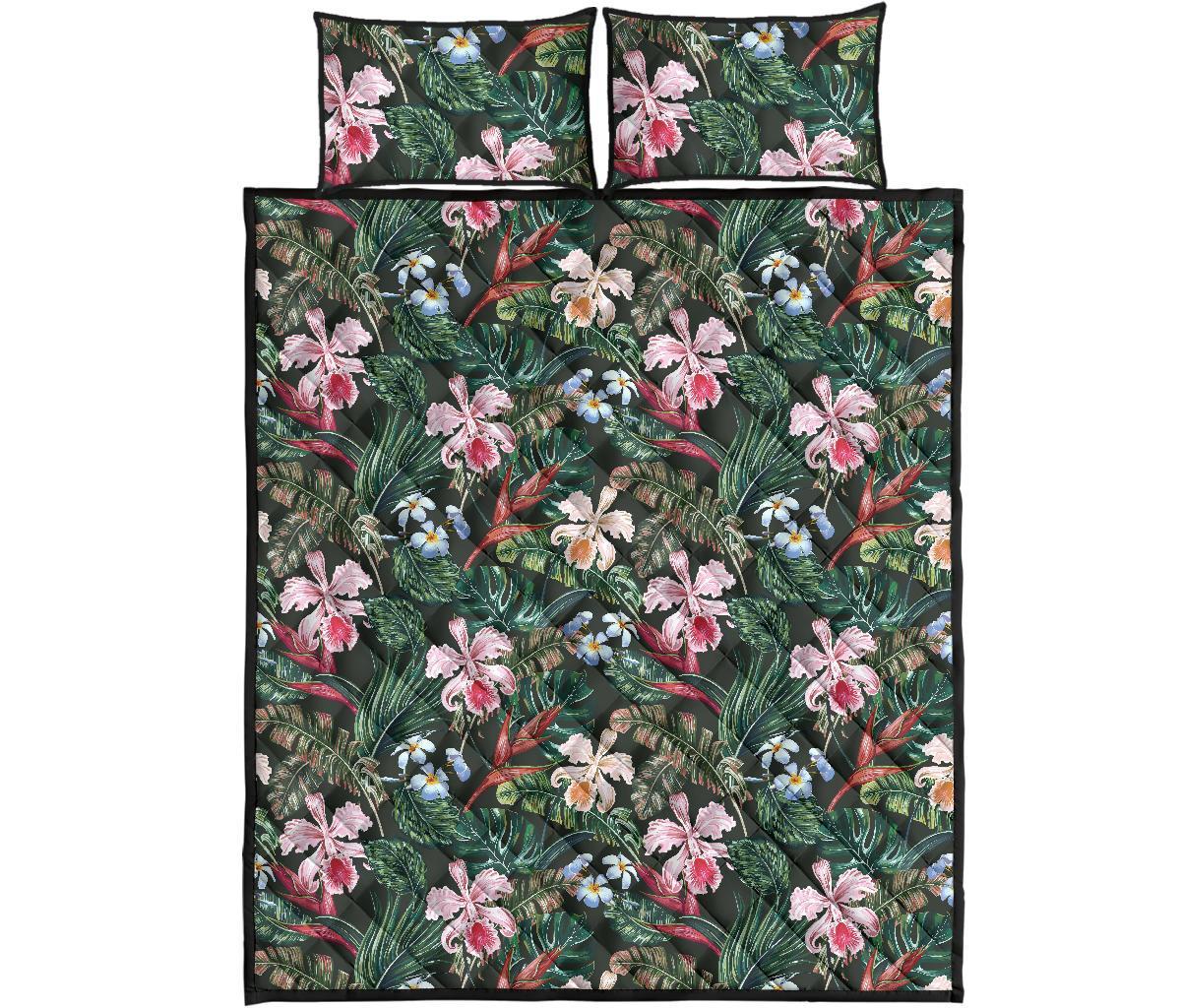 Tropical Monstera Leaf Red Quilt Bed Set Art - Polynesian Pride