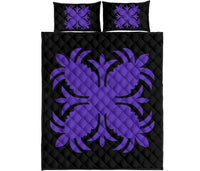 Hawaiian Quilt Bed Set Royal Pattern - Black And Purple - A2 Style - Polynesian Pride