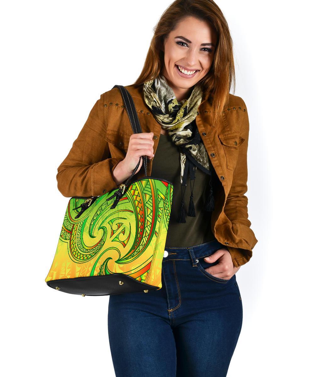 New Zealand Maori Mangopare Small Leather Tote Polynesian - Rasta - Polynesian Pride