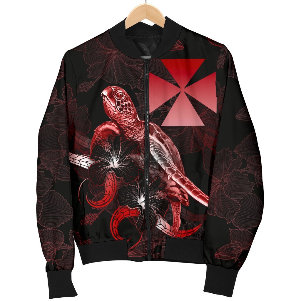 Wallis And Futuna Polynesian Men's Bomber Jacket - Turtle With Blooming Hibiscus Red - Polynesian Pride