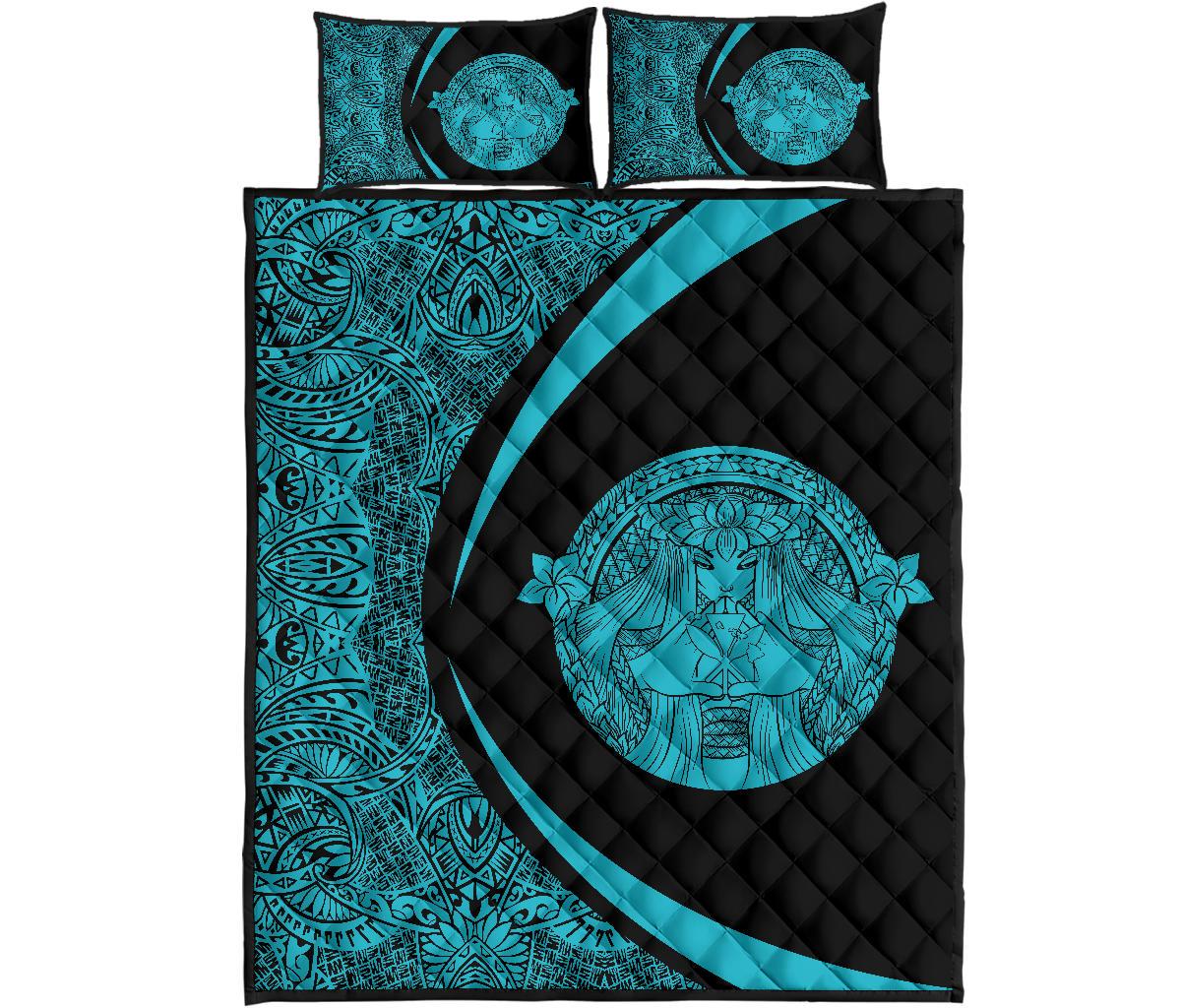 Hawaii Polynesian Pele Kanaka Quilt Bed Set Circle Style Blue Blue - Polynesian Pride