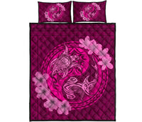 Hawaii Yin Yang Turtle Shark Hibiscus Plumeria Quilt Bed Set - Pink Art - Polynesian Pride