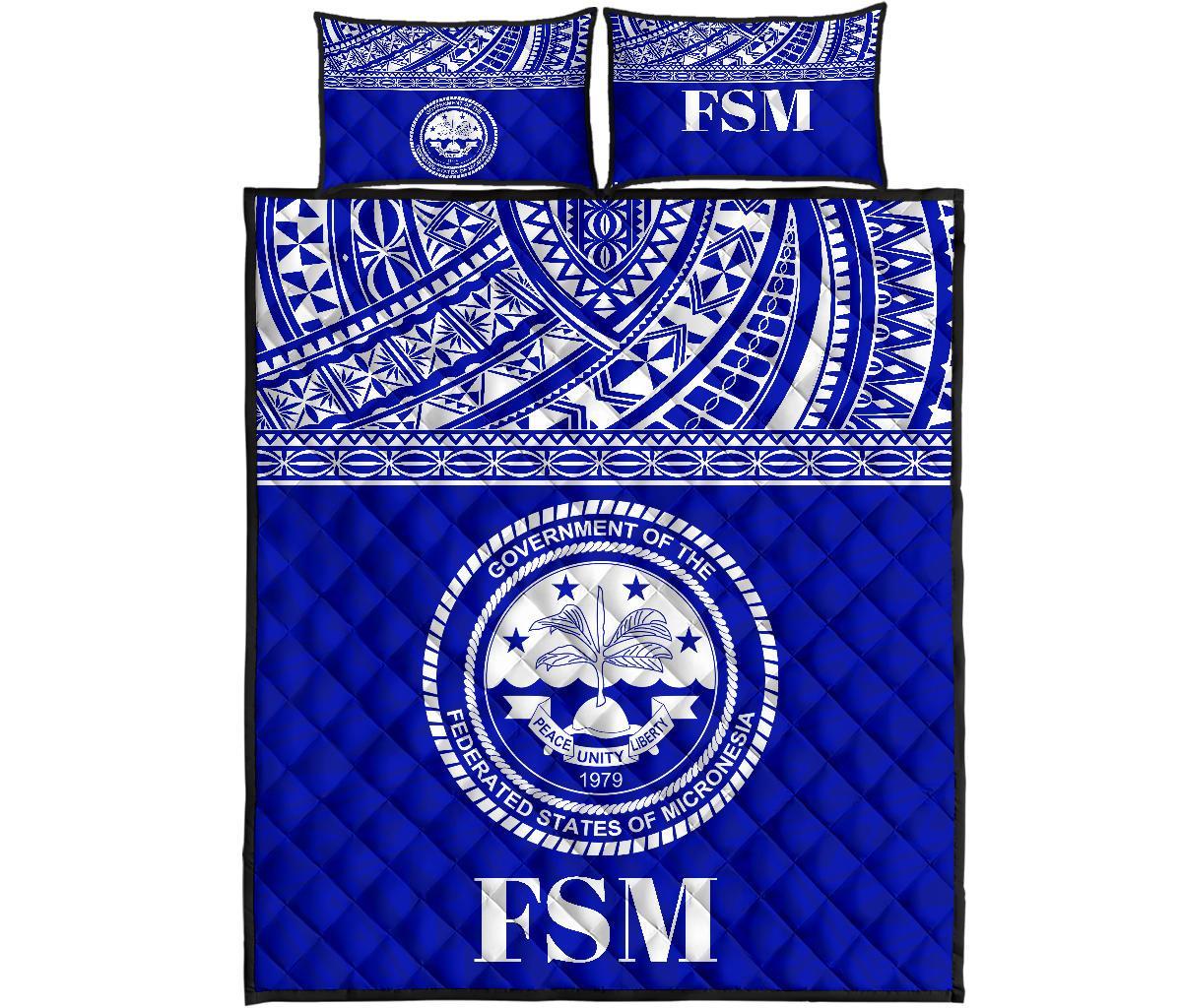 Federated States of Micronesia Quilt Bed Set - Federated States of Micronesia Seal Blue Version Blue - Polynesian Pride