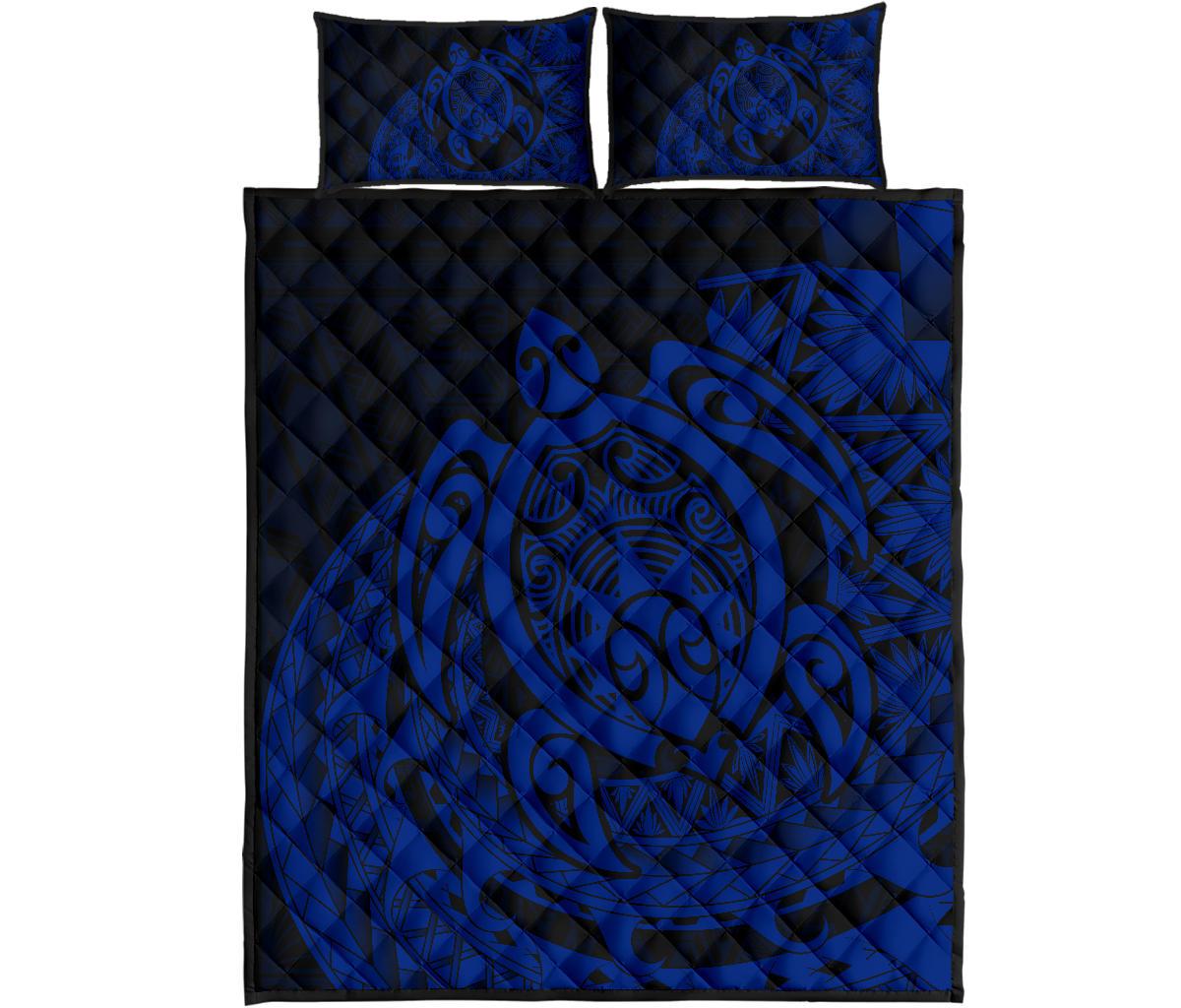 Hawaii Polynesian Turtle Quilt Bed Set - Blue Blue - Polynesian Pride