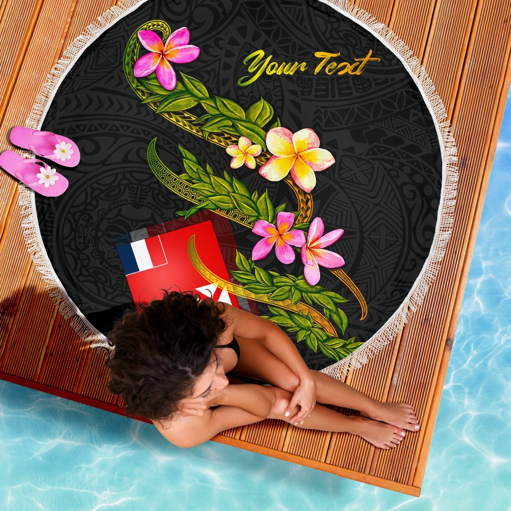 Wallis and Futuna Custom Personalised Beach Blanket - Plumeria Tribal - Polynesian Pride
