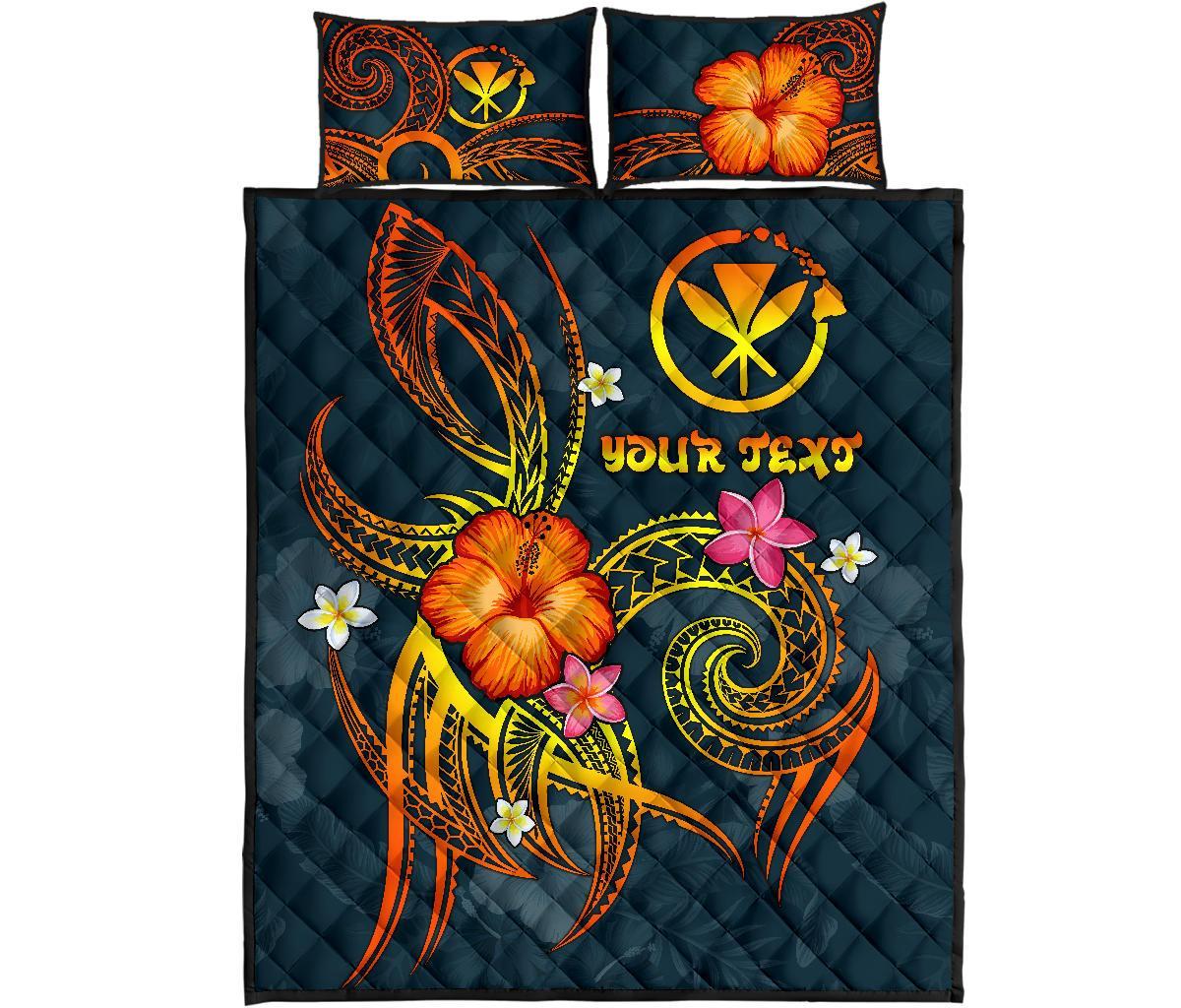 Polynesian Hawaii Personalised Quilt Bed Set - Legend of Kanaka Maoli (Blue) - Polynesian Pride