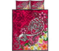 Polynesian Quilt Bed Set - Turtle Plumeria Pink Color - Polynesian Pride