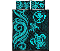 Hawaii Polynesian Quilt Bed Set - Turquoise Kanaka Maoli Tentacle Turtle - Polynesian Pride