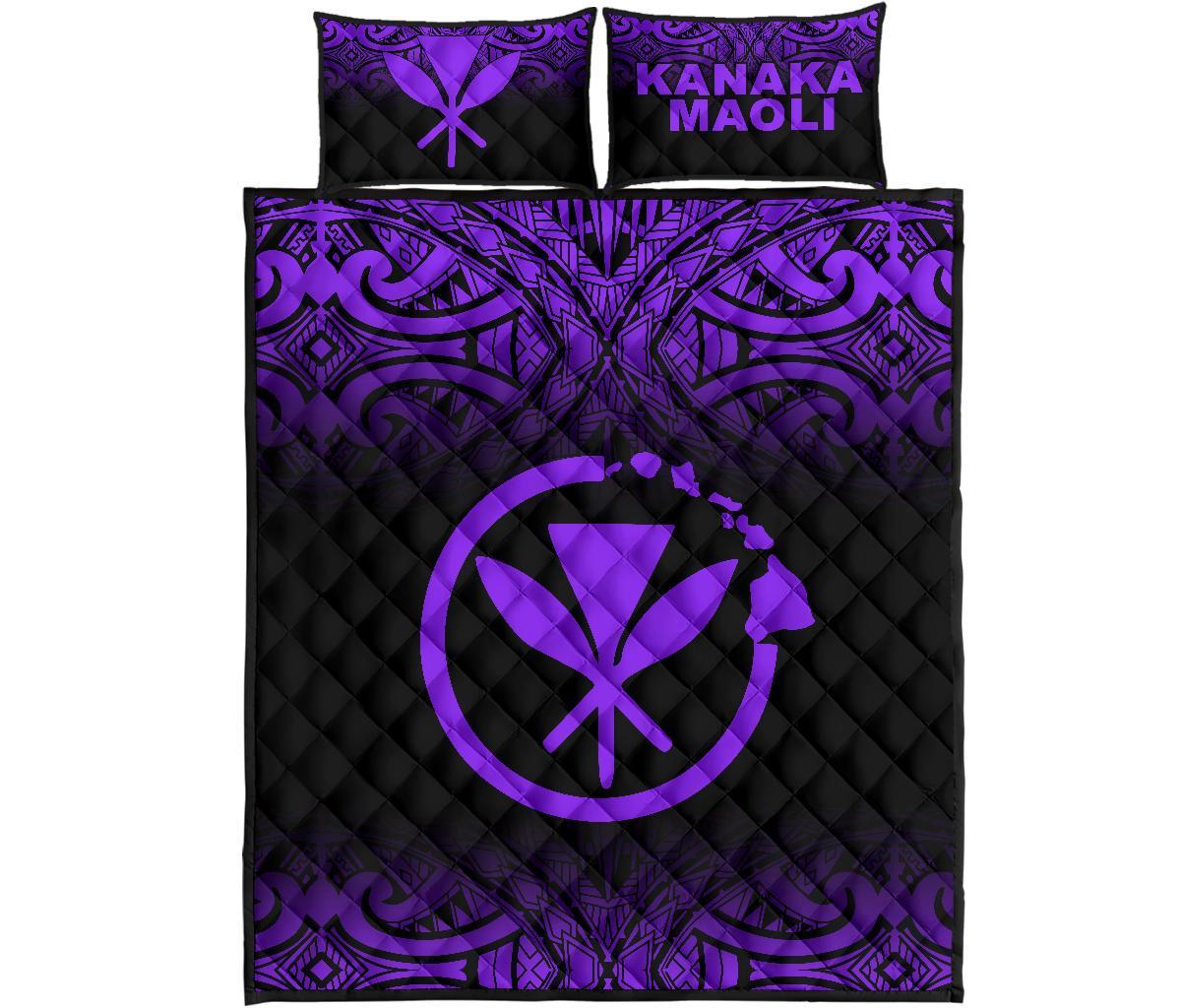 Hawaii Quilt Bed Set - Kanaka Maoli Polynesian Tattoo Black Fog Style Purple Version Art - Polynesian Pride