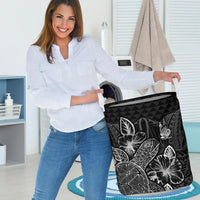 New Caledonia Laundry Basket - Polynesian Turtle Hibiscus Black - Polynesian Pride