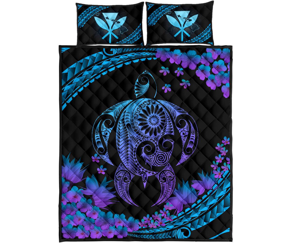 Hawaii Turtle Polynesian Hibiscus Quilt Bed Set - Boot Style Black - Polynesian Pride