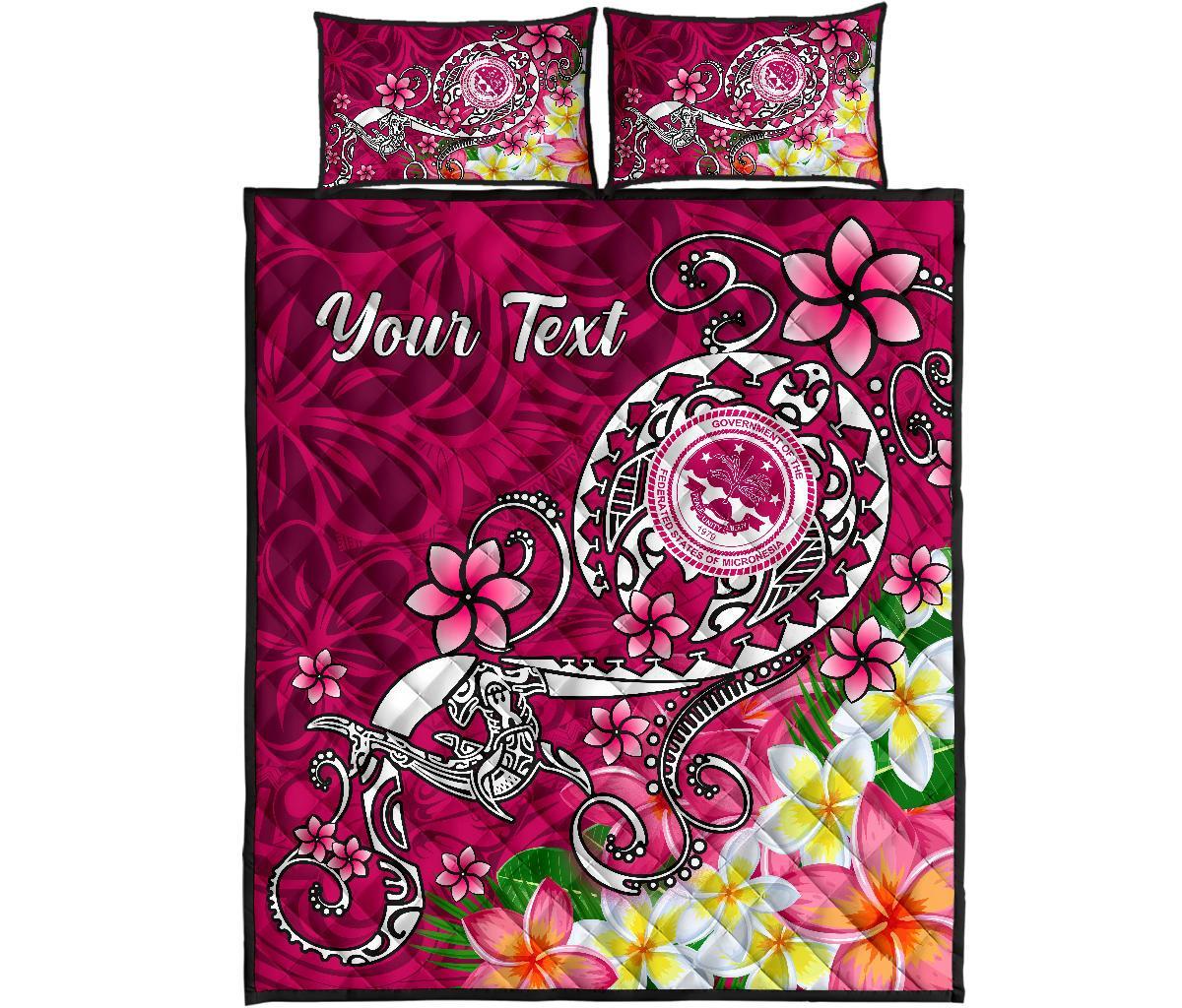 FSM Custom Personalised Quilt Bed Set - Turtle Plumeria (PINK) - Polynesian Pride