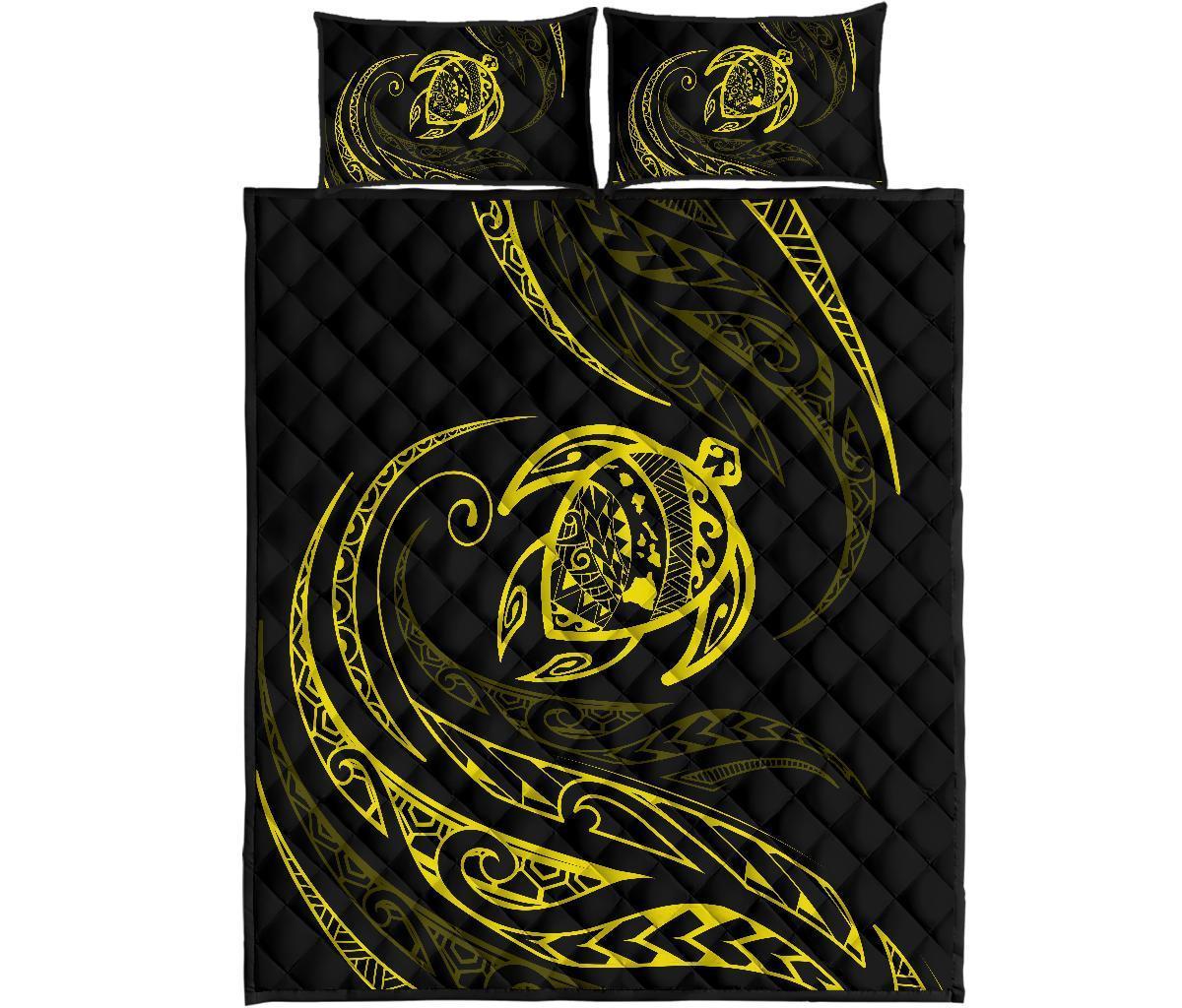 Hawaii Turtle Quilt Bed Set - Yellow - Frida Style Black - Polynesian Pride