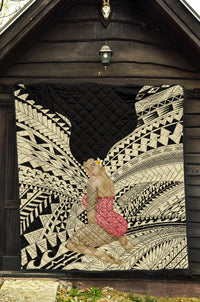 Hawaii Polynesian Hula Girl Wearing Plumeria Premium Quilt - Polynesian Pride
