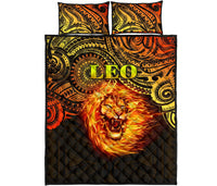 Sun In Leo Zodiac Quilt Bed Set Polynesian Tattoo Unique Vibes - Polynesian Pride