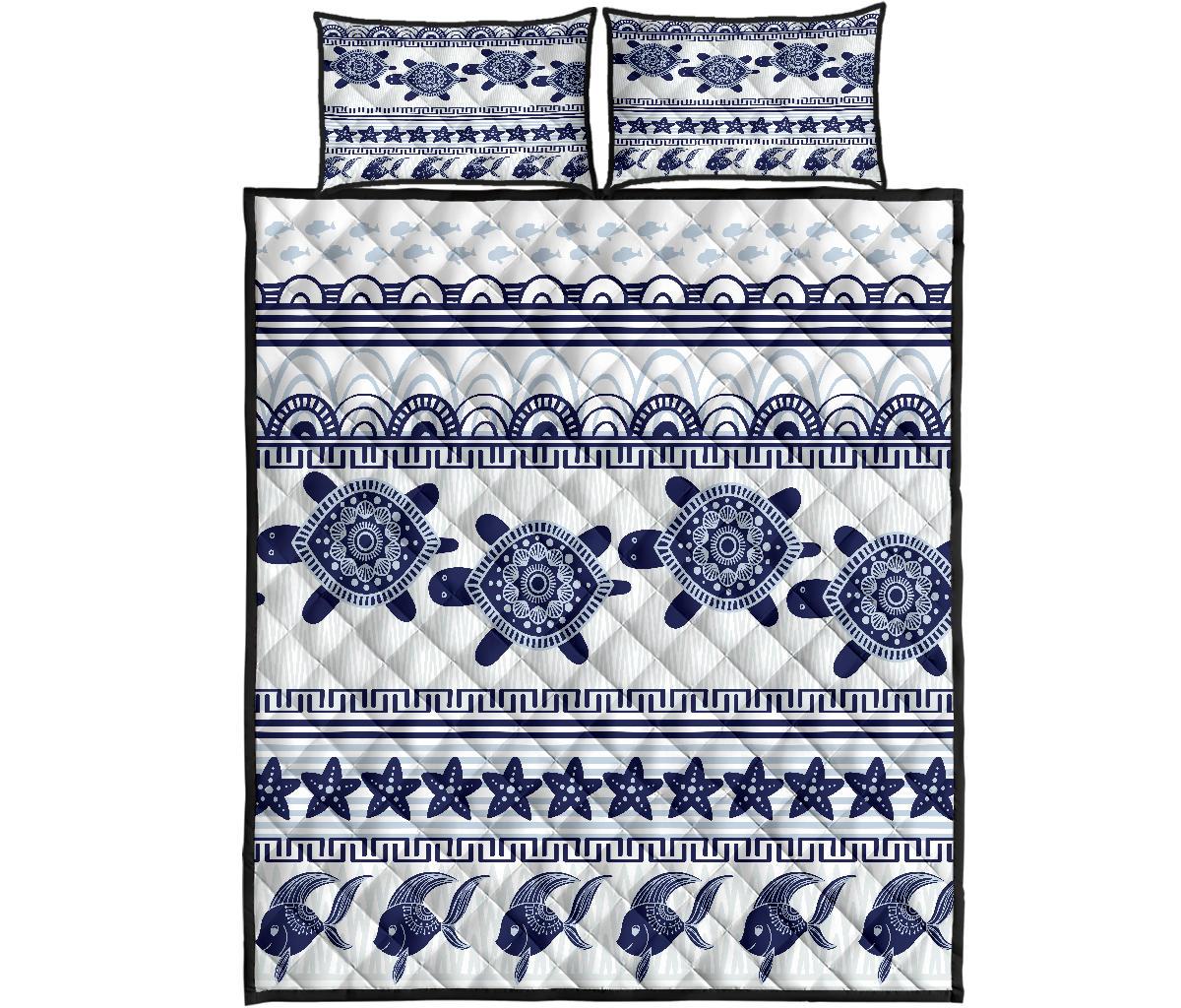 Hawaii Turtle Pattern - Quilt Bed Set AH White - Polynesian Pride