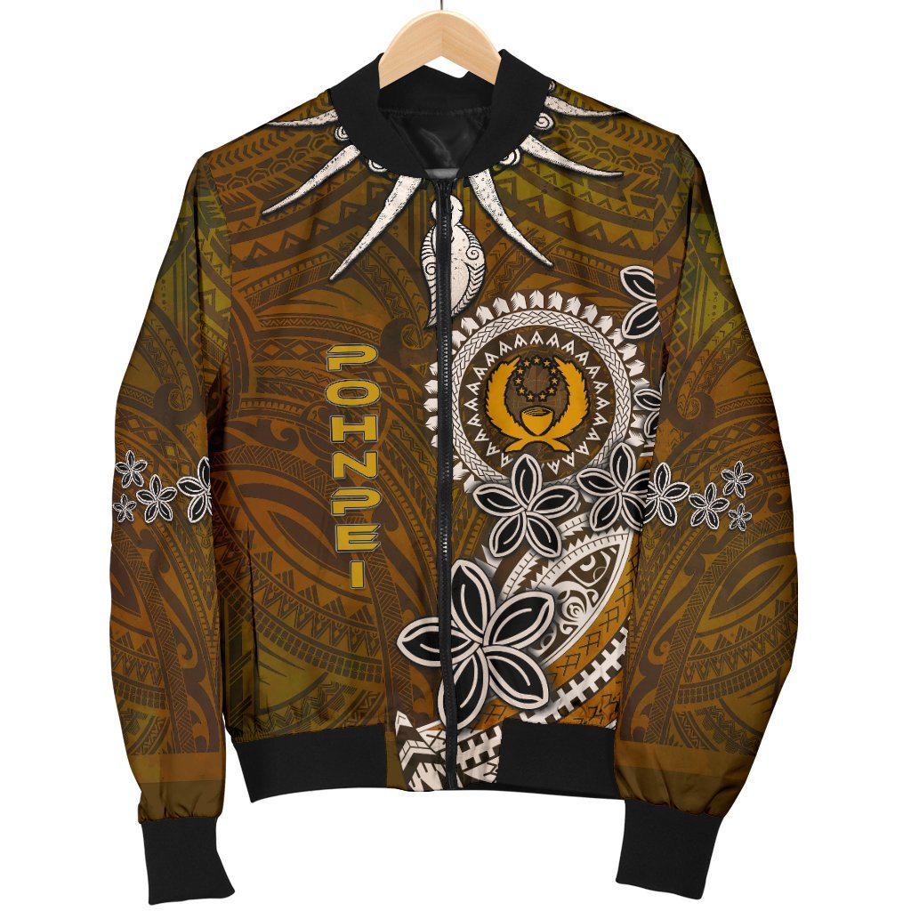 Pohnpei Men's Bomber Jacket - Polynesian Boar Tusk Brown - Polynesian Pride