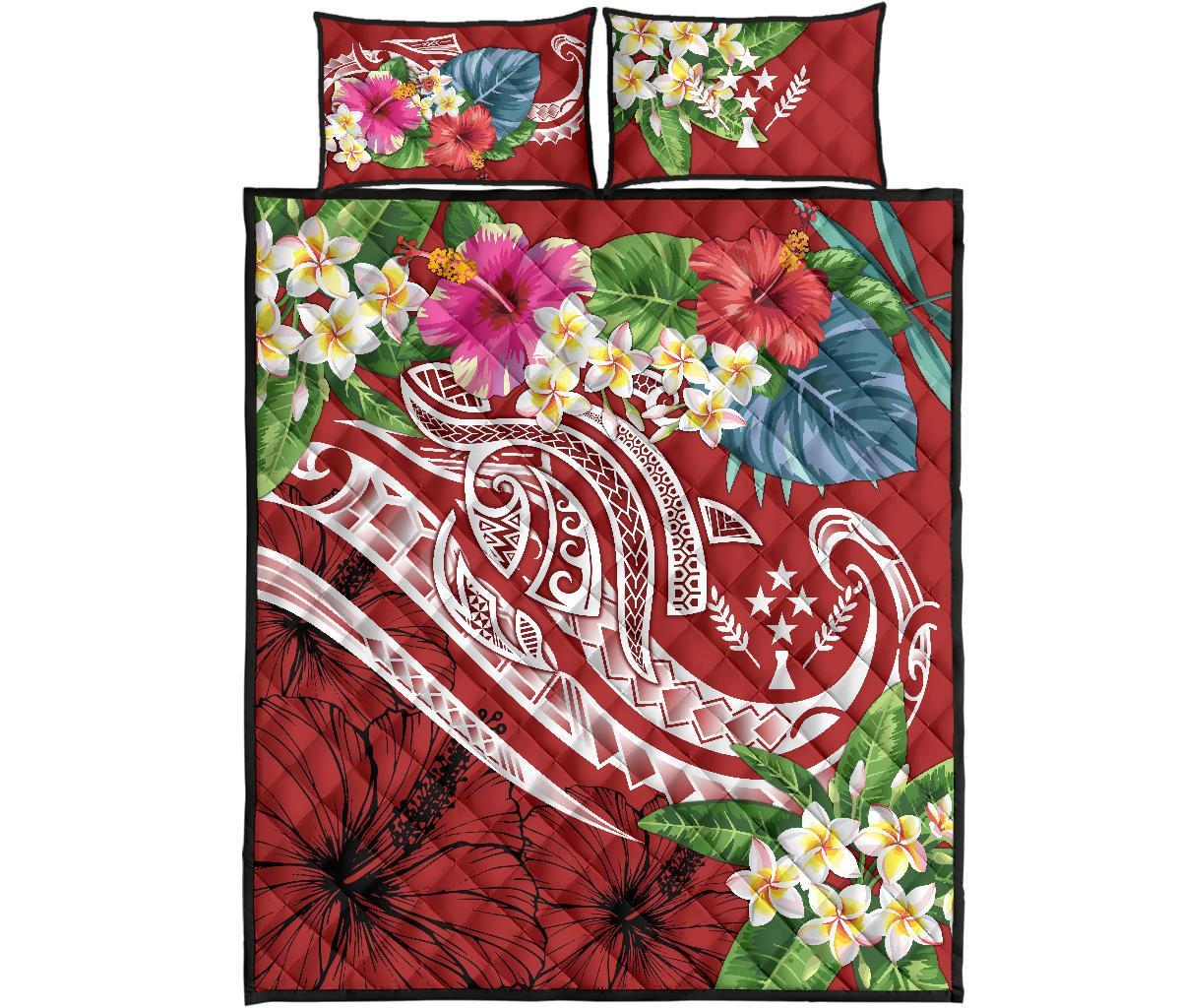 Kosrae Polynesian Quilt Bed Set - Summer Plumeria (Red) - Polynesian Pride