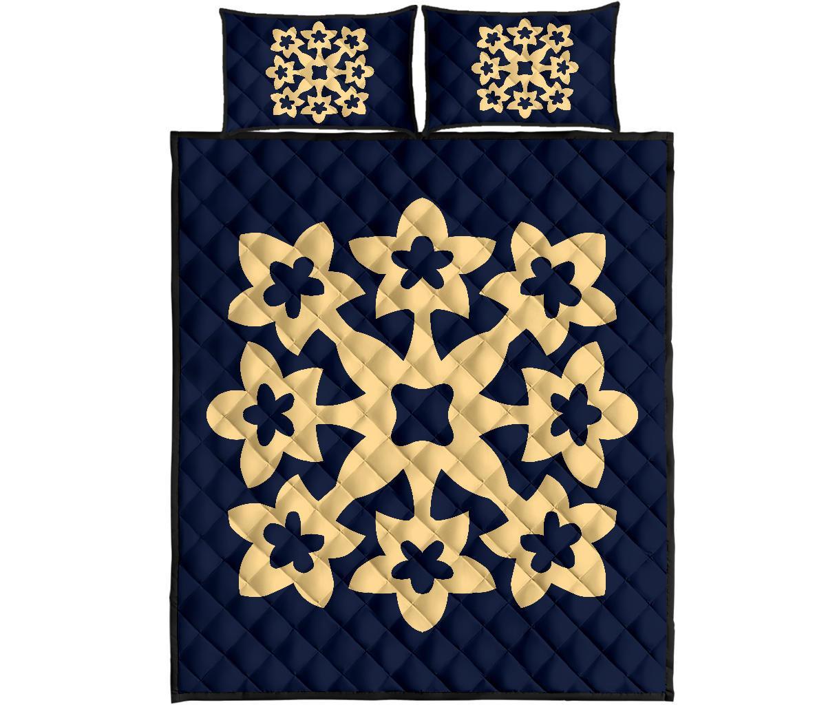 Hawaiian Quilt Bed Set Royal Pattern - Indigo - A1 Style Indigo - Polynesian Pride