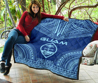 Guam Premium Quilt - Guam Coat Of Arms Polynesian Chief Blue Version - Polynesian Pride
