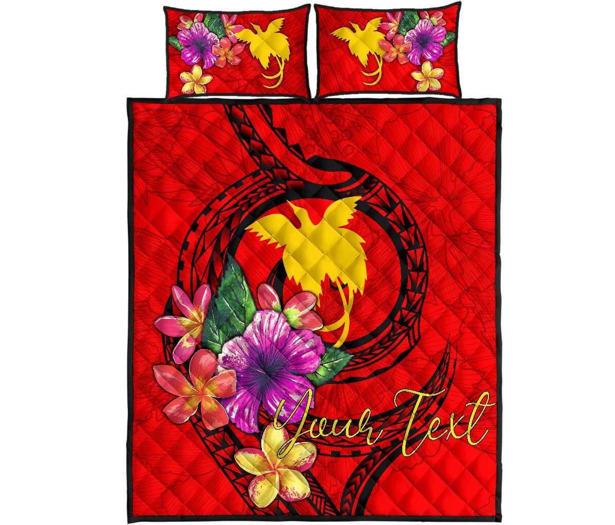 Papua New Guinea Polynesian Custom Personalised Quilt Bed Set - Floral With Seal Red - Polynesian Pride