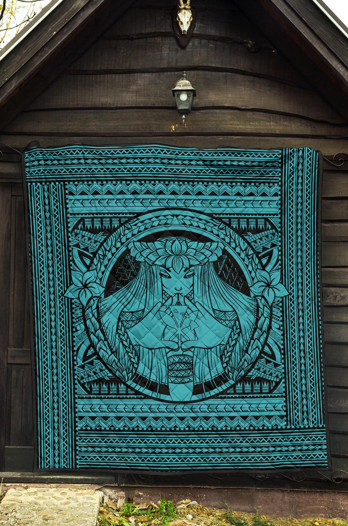 Hawaii Polynesian Pele Kanaka Premium Quilt Blue - Polynesian Pride