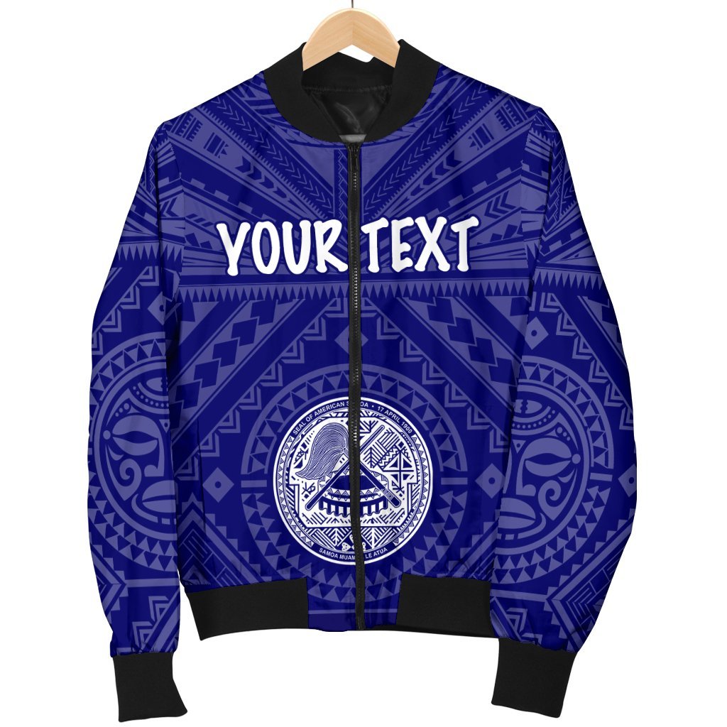 American Samoa Personalised Men's Bomber Jacket - Seal In Polynesian Tattoo Style ( Blue) - Polynesian Pride