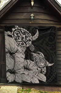 Hawaii Turtle Premium Quilt Polynesian Hibiscus Art Gray AH - Polynesian Pride