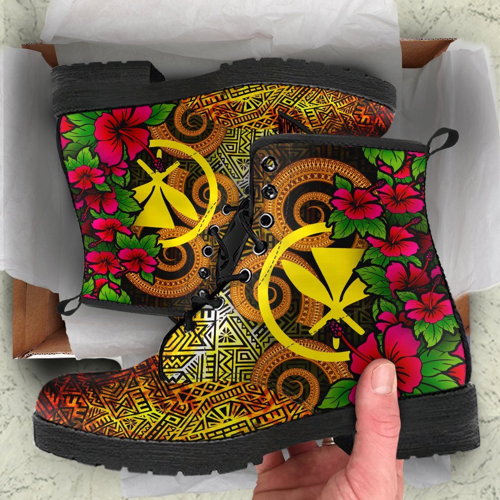 Hawaii Polynesian Leather Boots - Hibiscus Vintage Orange - Polynesian Pride